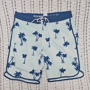 Old Navy Men's Aqua and Navy Palm Swim Shorts